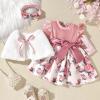 4-5T Toddler Girls Dress and Velvet Cardigan Sets Little Girls Casual Floral Print Fall Dresses Winter with Headband view 3