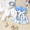 2-3T Toddler Girls Dress and Velvet Cardigan Sets Little Girls Casual Floral Print Fall Dresses Winter with Headband view 2