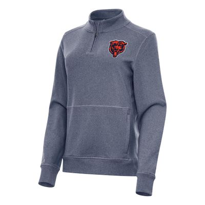 Antigua Women's Heather Navy Chicago Bears Crush Quarter-Zip Jacket