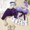 2-3T Toddler Girls Dress and Velvet Cardigan Sets Little Girls Casual Floral Print Fall Dresses Winter with Headband view 3