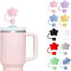 Pink and White Star Straw Cover for Stanley 40&30 Oz Cup, 22mm Silicone Straw Covers Cap for Stanley Cup Accessories, Cute Straw Topper for Tumblers, Straw Cap Stopper for Reusable Straws Tip Lids view 2