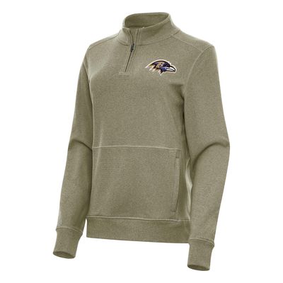 Antigua Women's Heather Olive Baltimore Ravens Crush Quarter-Zip Jacket
