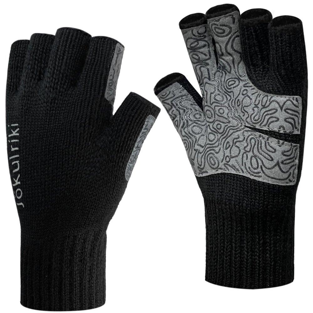 Jkulrki Merino Wool Fingerless Gloves Warm for Men and Women Cold Weather Winter Half Finger Gloves (Black, S/M)