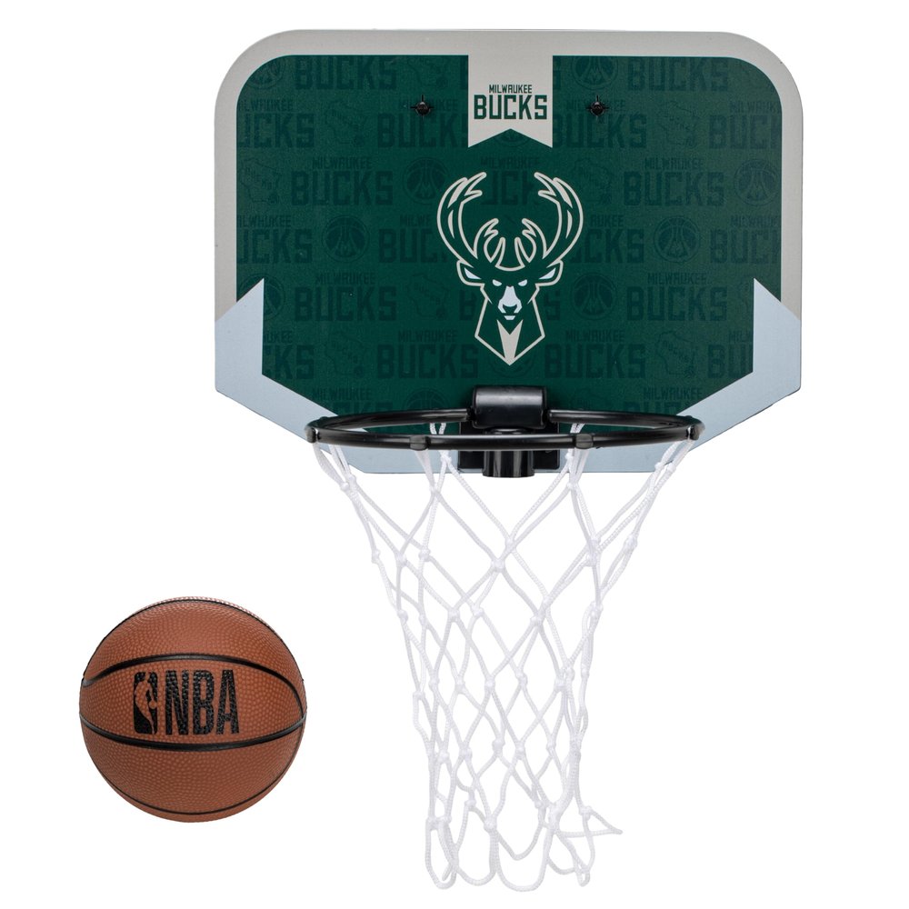 Franklin Sports NBA Milwaukee Bucks Mini Over the Door Basketball Hoop - Kids Indoor Mini Hoop with Ball - NBA Fan Shop Toy for Bedroom + Office - Over the Door Set