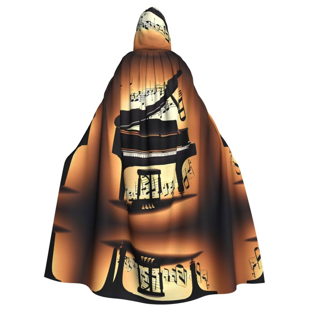 DRTGEDS Piano Violin And Music Notes Hooded Cloak Unisex Cape Halloween Christmas Vampire Witch Cloak Costumes Party Cape