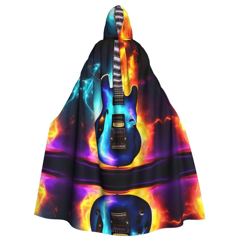 DRTGEDS Magic Electric Guitar Hooded Cloak Unisex Cape Halloween Christmas Vampire Witch Cloak Costumes Party Cape