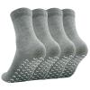 SOJOFEL Non Slip Grip Socks for Men - Anti Skid Cotton Crew Socks for Women - Rubberized Sticky for Hospital Elderly Yoga Pilates Fitness 4 Pairs Grey 11-13 view 1