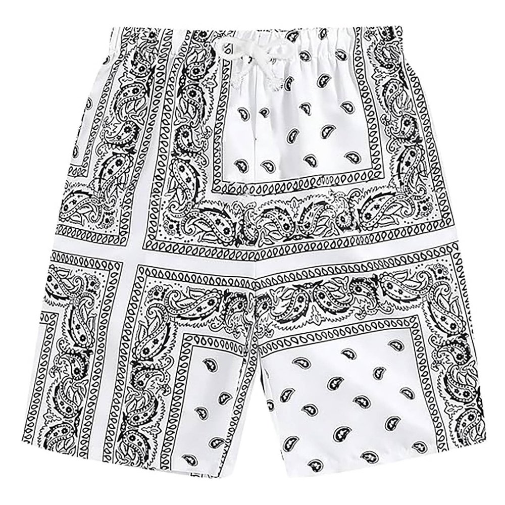 B6 White,Men's Boho Tribal Paisley Print Drawstring Waist Summer Beach Hawaiian Cool Graphic Short Men,5XL