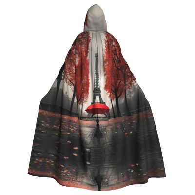 DRTGEDS Eiffel Tower With Red Umbrella Hooded Cloak Unisex Cape Halloween Christmas Vampire Witch Cloak Costumes Party Cape