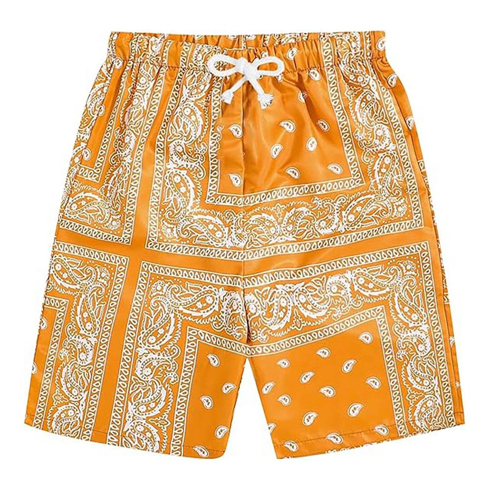 Orange Shorts Men,Z7 Orange,Men's Boho Tribal Paisley Print Drawstring Waist Summer Beach Hawaiian Cool Graphic Short Men,Xs