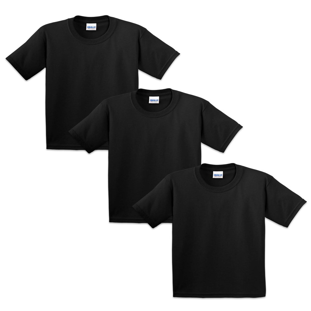 Gildan Youth Ultra-Cotton Unisex T-Shirt, Short Sleeve Crew Neck Tee, Multipack,Black,XS,3 Pack
