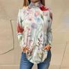 Plus Size Tunic Tops for Women Dressy Fall Cute Tops Long Sleeve Mock Neck Dressy Casual s Cotton Tshirts Fitted Turtle Neck Side Split Winter Floral Print Trendy Plus Office Clothes view 2