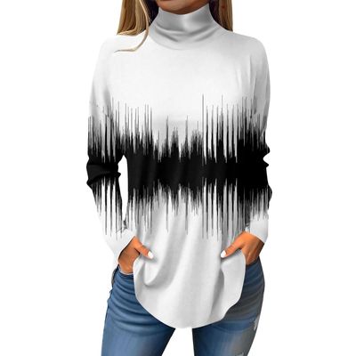 Tunic Shirts for Women Dressy Casual Fall Long Sleeve Shirts Loose Fit Turtle Neck Loose Fit Plus Size Work Tops Office Mock Neck Side Split Winter Geometric Print Cute Trendy Vacation Outfits Plus