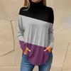 Women Tunic Tops Fall Ladies Tops with Sleeves Turtle Neck Oversize T Shirts for Women Oversized Mock Neck Side Split Winter Color Block Cute Womens Blouses Dressy Casual Brown view 2