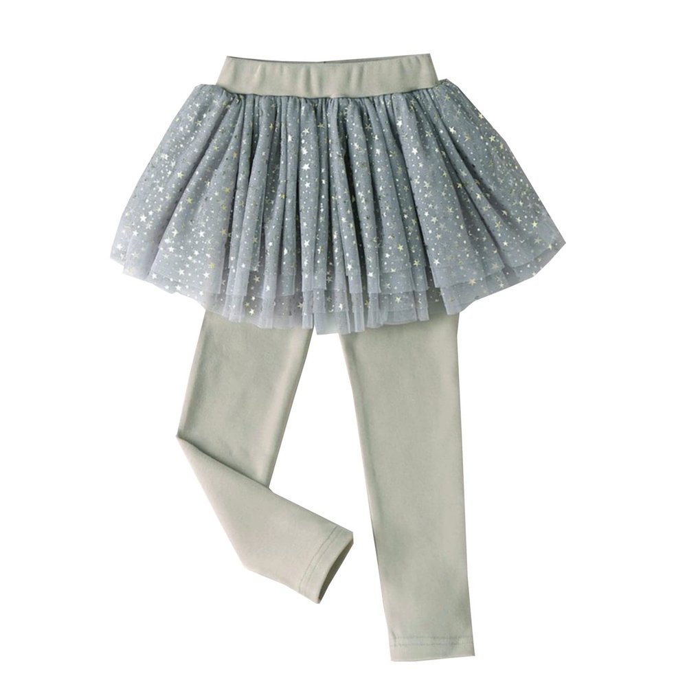 Little Girls Footless Leggings Pants with Lace Ruffle Tutu Skirt Toddler Baby Girls Sequin Tutu (Grey, 18-24 Months)