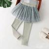 Little Girls Footless Leggings Pants with Lace Ruffle Tutu Skirt Toddler Baby Girls Sequin Tutu (Grey, 18-24 Months) view 2