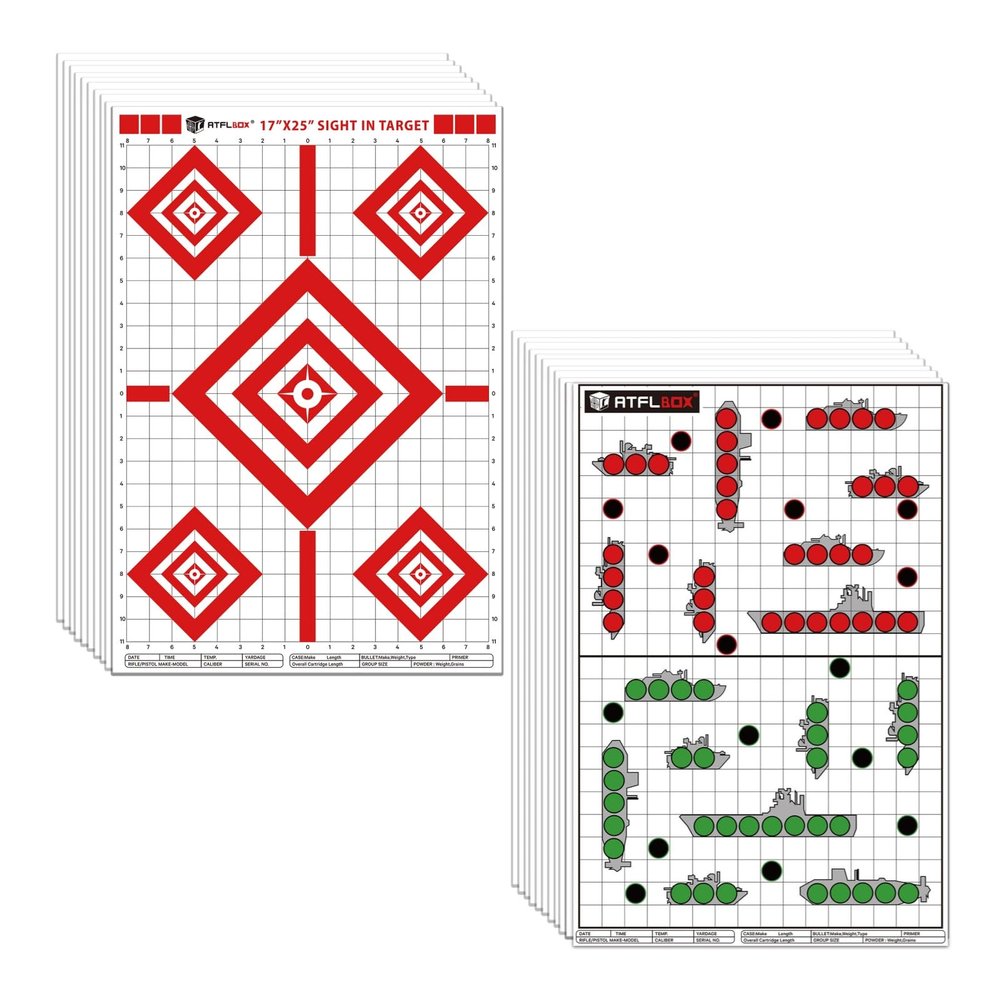 Atflbox 50 Pack 17X25 inch Sightin Paper Target and 50 Pack 17X25 inch Battle Shooting Range Paper Target