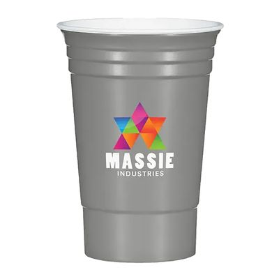 PromotionPros Reusable 5" Hot or Cold 16oz Plastic Party Cup Add Customized With Text Name or Personalized Image $3.15 Each - Sold in Pack of 100-Metalic Grey with White