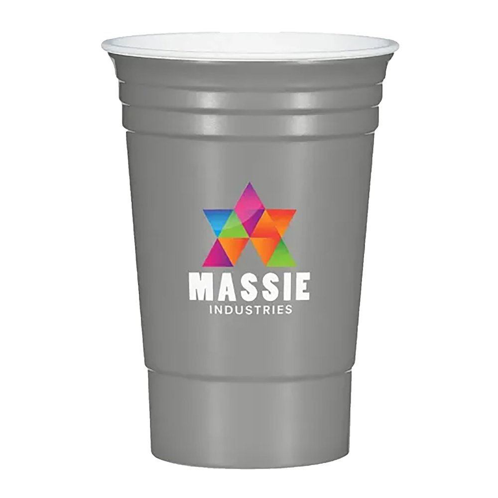 PromotionPros Reusable 5" Hot or Cold 16oz Plastic Party Cup Add Customized With Text Name or Personalized Image $3.15 Each - Sold in Pack of 100-Metalic Grey with White
