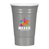 PromotionPros Reusable 5" Hot or Cold 16oz Plastic Party Cup Add Customized With Text Name or Personalized Image $3.15 Each - Sold in Pack of 100-Metalic Grey with White view 1