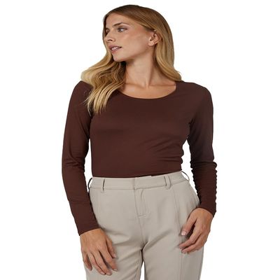 32 Degrees Heat Women's Lightweight Scoop Baselayer Top | Form Fitting | Long Sleeve | 4-Way Stretch | Thermal, Cocoa, Small