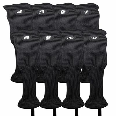 Majek All Hybrid Head Cover Golf Club Black Sleek Tight Fit Headcover Set 4-SW Acrylic Head Covers 4 5 6 7 8 9 PW SW Easy to See Large White Embroidered Numbers