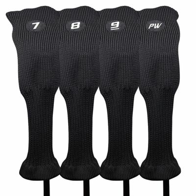 Majek All Hybrid Head Cover Golf Club Black Sleek Tight Fit Headcover Set 7-PW Acrylic Head Covers 7 8 9 PW Easy to See Large White Embroidered Numbers