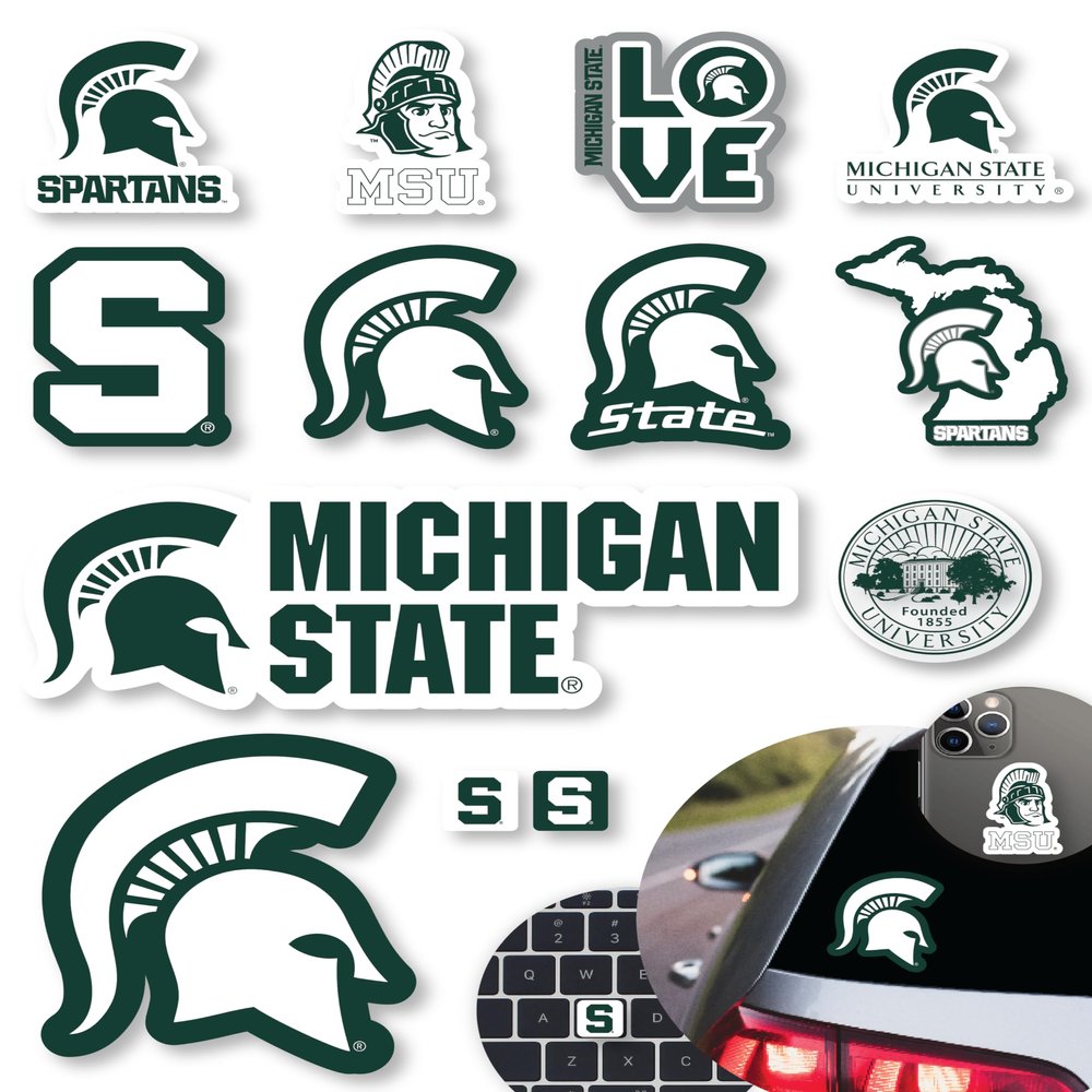 MSU Stickers for Gift, Car, Water Bottle, Laptop, and Phone for Spartans Football Fans and University Graduates (Michigan State Spartans)
