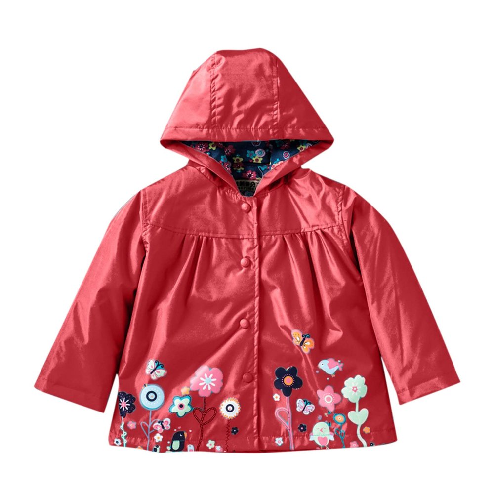 Toddler Boys Girls Rain Jacket Baby Lightweight Waterproof Hooded Raincoats Windbreakers Warm (Red, 12-18 Months)