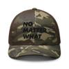 Jakey Brand No Matter What Black AA NA Logo Recovery Gift Camouflage Mesh Retro Trucker hat view 1