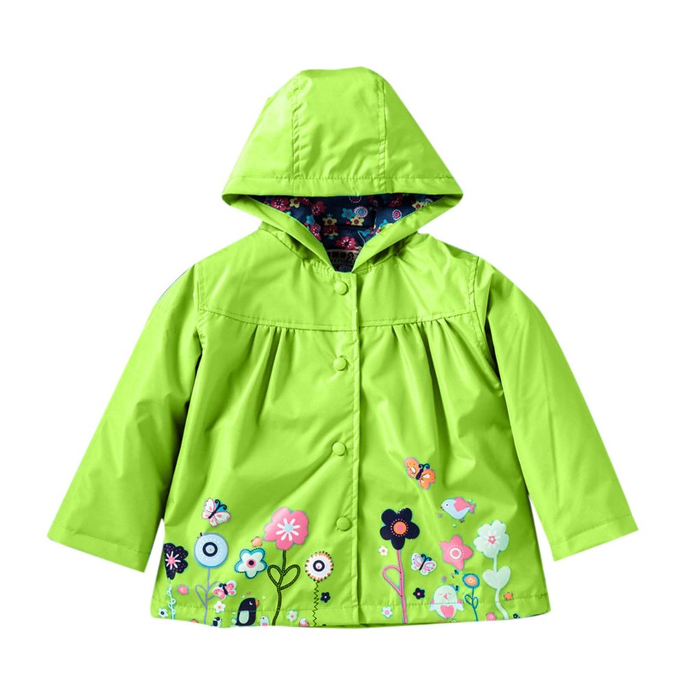 Toddler Boys Girls Rain Jacket Baby Lightweight Waterproof Hooded Raincoats Windbreakers Warm (Green, 2-3 Years)