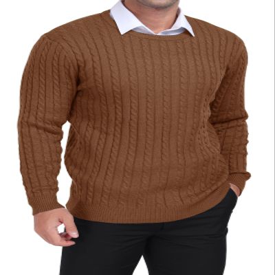 KUYIGO Mens Sweater Crewneck Cable Knit Pullover Sweater Casual Twist Textured Sweaters Coffee XL