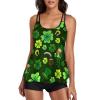 Fashion Tankini Sets, Flowy Bathing Suits for Women Tummy Control Swimsuits Two Piece Swimwear Top with Boyshorts Compatible with St Patricks Day Green Shamrock Clover view 1