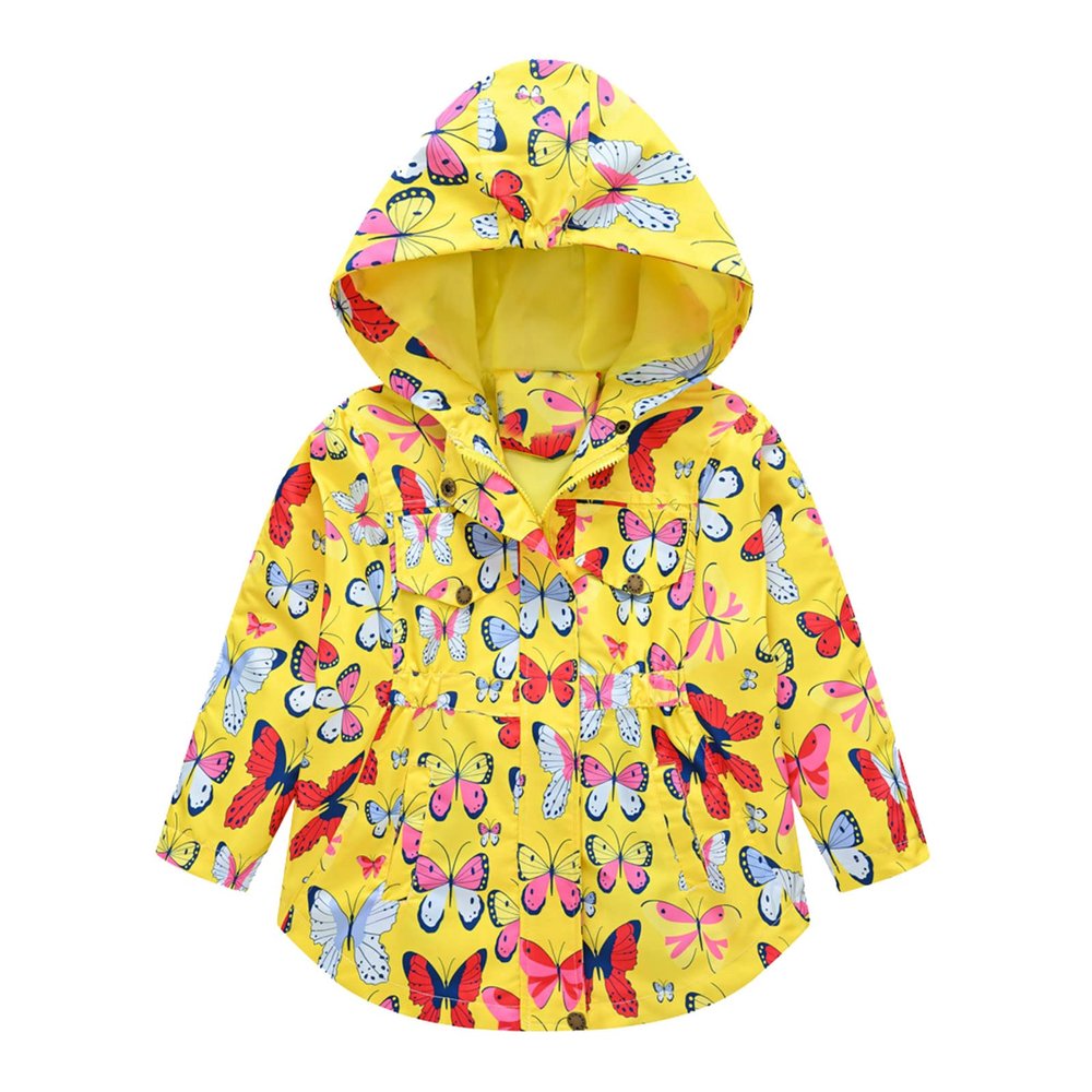 Girls Boys Rain Jacket Spring Fall Lightweight Waterproof Hooded Rain Coats Toddler Windbreaker (Yellow, 3-4 Years)