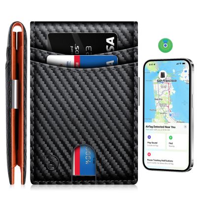 SMART LB Wallet Tracker for Men Tracker Wallet with 10 Card Slots (IOS Only) - Gift Box IncludedCarbon Black & Orange