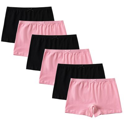 SEVENCANDY Girls Cotton Full Coverage Boyshort Panties 6 Pack Big Kids Soft Solid Underwear (9-10Y,3Black3Pink)