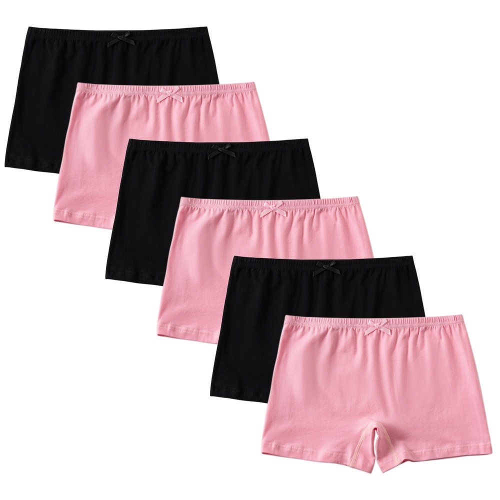 SEVENCANDY Girls Cotton Full Coverage Boyshort Panties 6 Pack Big Kids Soft Solid Underwear (9-10Y,3Black3Pink)