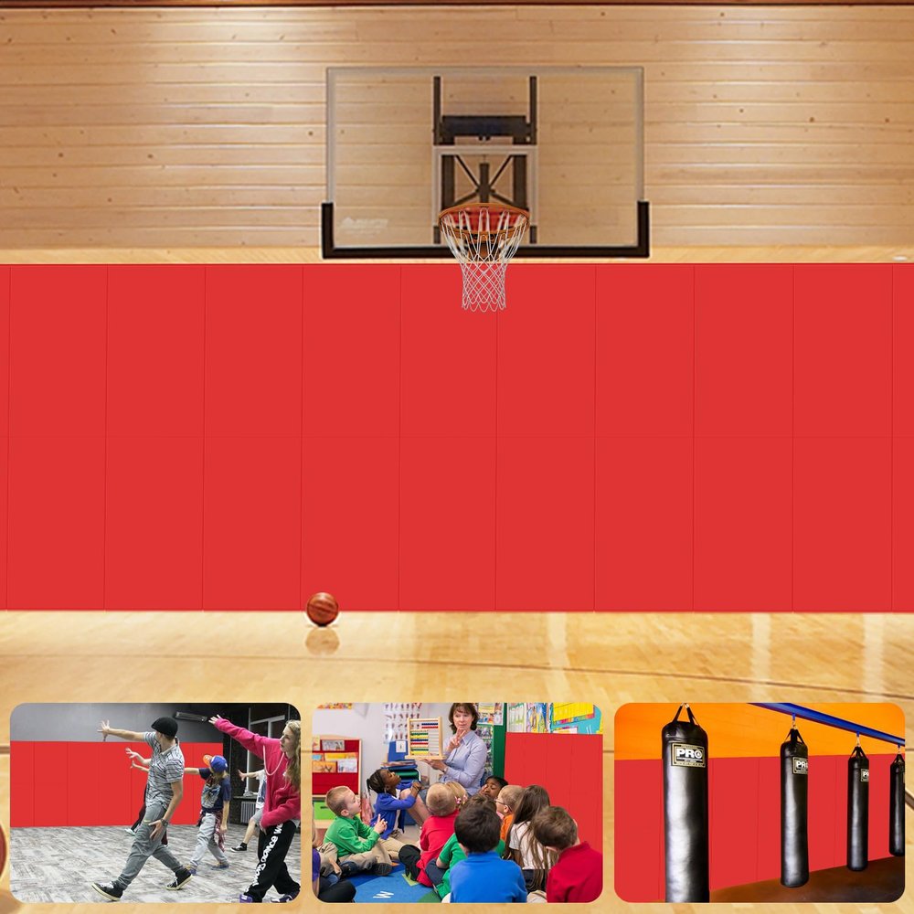 VANCL Basketball Wall Padding Mats 6' Tall Wall Pads Big Mats for Gym Wall Protection Pad Wall Mats for Gym 2'' Thick Foam Gymnastics Wall Mat 2x6 Wall Pads 72''x24''x2'' Red [2 Pack]