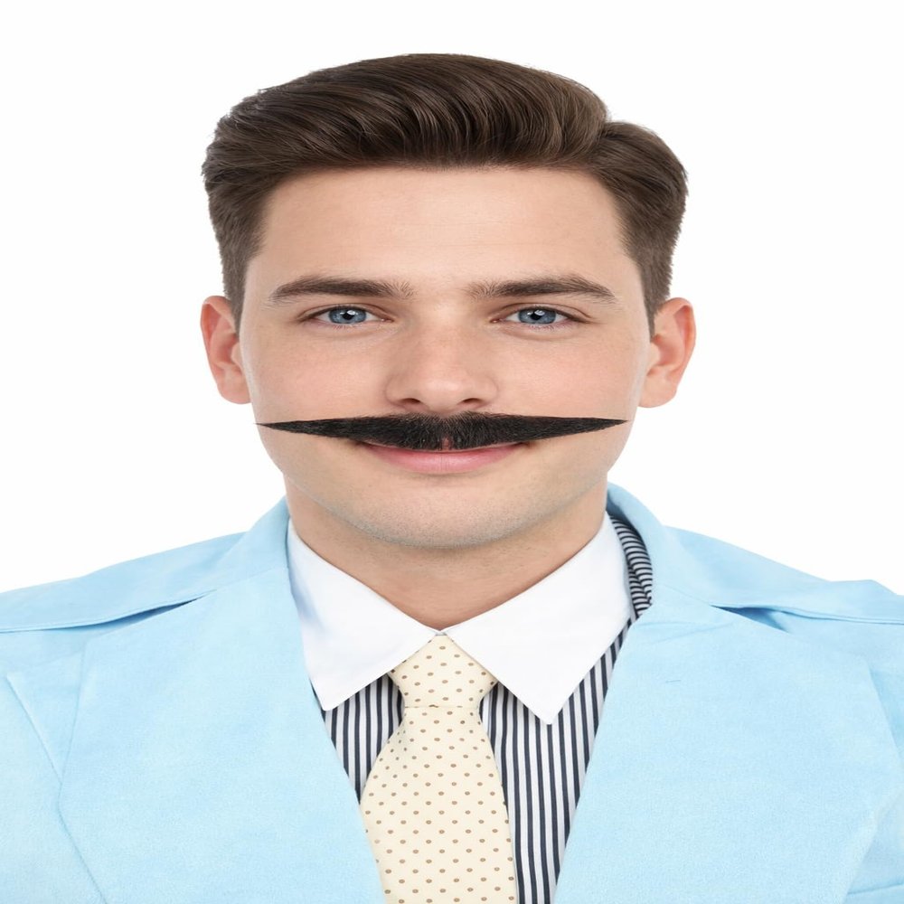 BC GOODS BY Men's Black Facial Hair Moustache Set Ideal for Cosplay Looks, Flame-Retardant Synthetic Fiber
