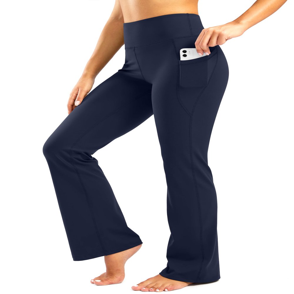 28"/30"/32"/34" Inseam Women's Bootcut Yoga Pants Long Bootleg High-Waisted Flare Pants with Pockets GRK002-navy34-3XL