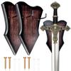 FLURSAILE Sword Plaque Wall Mount Vertical Display Holder Adjustable Stand for Bow Medieval Dagger Axe (2pcs Medium Brown) view 1