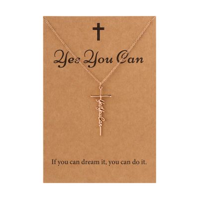 SANNYRA Yes You Can Necklace for Women - Rose Gold Plated Faith Warrior Bestie Grace Hope Family Necklaces for Mom Womens, Stainless Steel Inspirational Pendant Mama Gifts