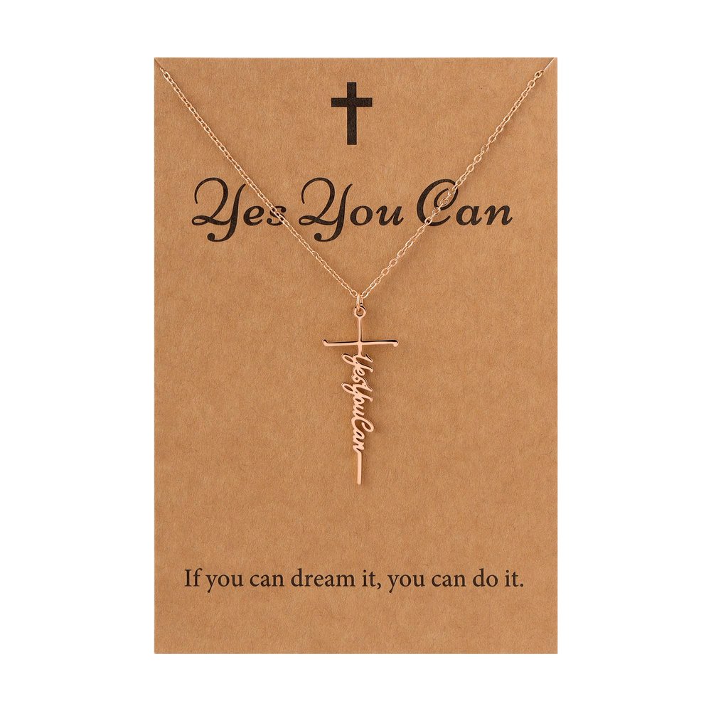 SANNYRA Yes You Can Necklace for Women - Rose Gold Plated Faith Warrior Bestie Grace Hope Family Necklaces for Mom Womens, Stainless Steel Inspirational Pendant Mama Gifts