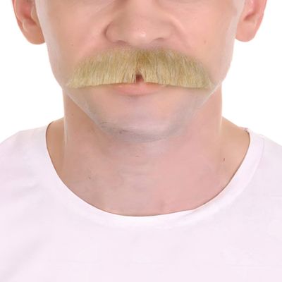 BC GOODS BY Men's Human Hair Mustache, Cosplay Facial Hair Accessory, Flame-Retardant Synthetic Fiber - Blonde