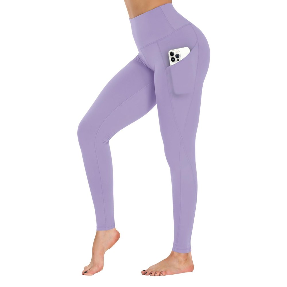 GAYHAY High Waist Yoga Pants with Pockets, Leggings for Women Tummy Control Compression Workout Leggings for Women Light Purple
