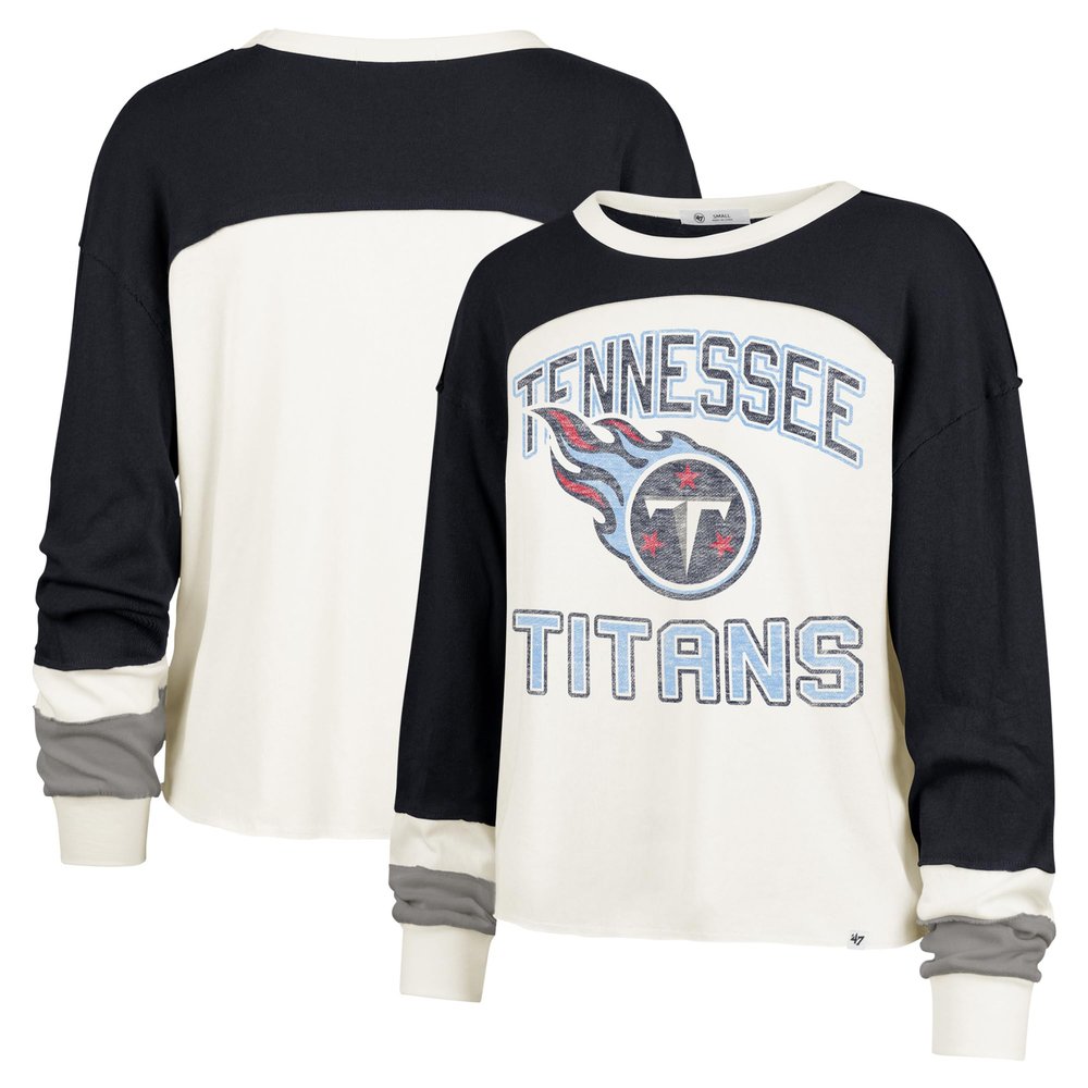 47 Women's Cream Tennessee Titans Double Header Curve Raglan Long Sleeve Crop Top