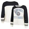 47 Women's Cream Tennessee Titans Double Header Curve Raglan Long Sleeve Crop Top view 1