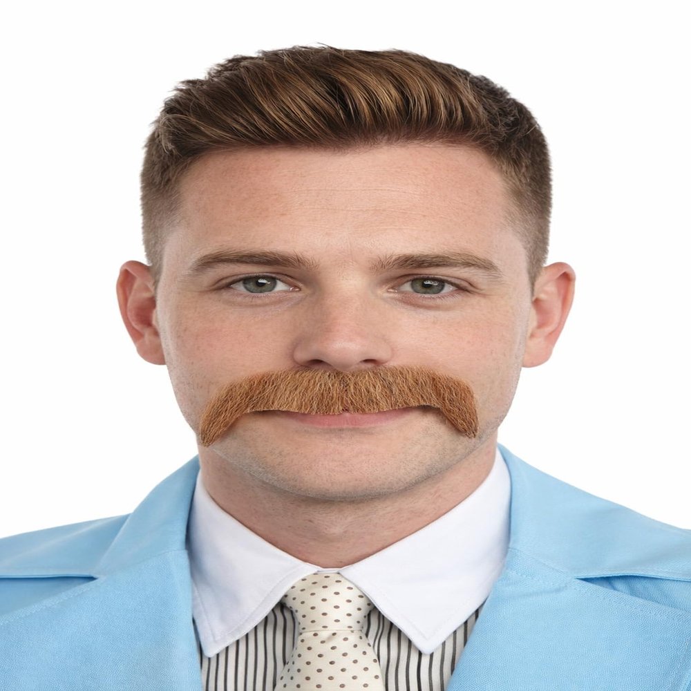 BC GOODS BY Men's Cowboy Realistic Mustache  Thick Self Adhesive Horseshoe Style Human Hair - Facial Hairpiece For Cosplay, Costume Parties, Themed Events & Special Occasions - Golden Blonde