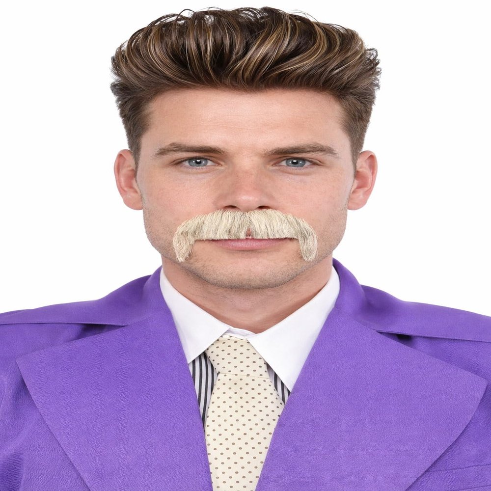 BC GOODS BY Men's Cosplay Facial Accessory Real Human Hair Mustache, Light White