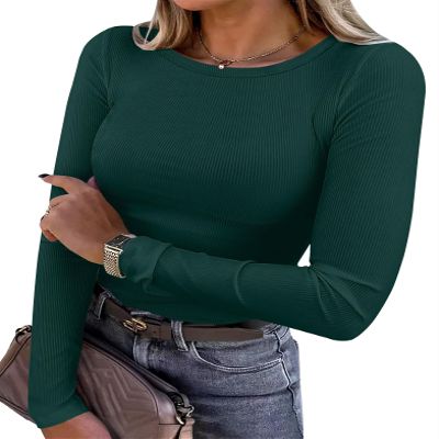 ANRABESS Women Long Sleeve Shirts Rib Knit Slim Fit Tops Basic Tee 2025 Fall Outfits Casual T-Shirt Underscrubs Layer Clothes Forest Green X-Small